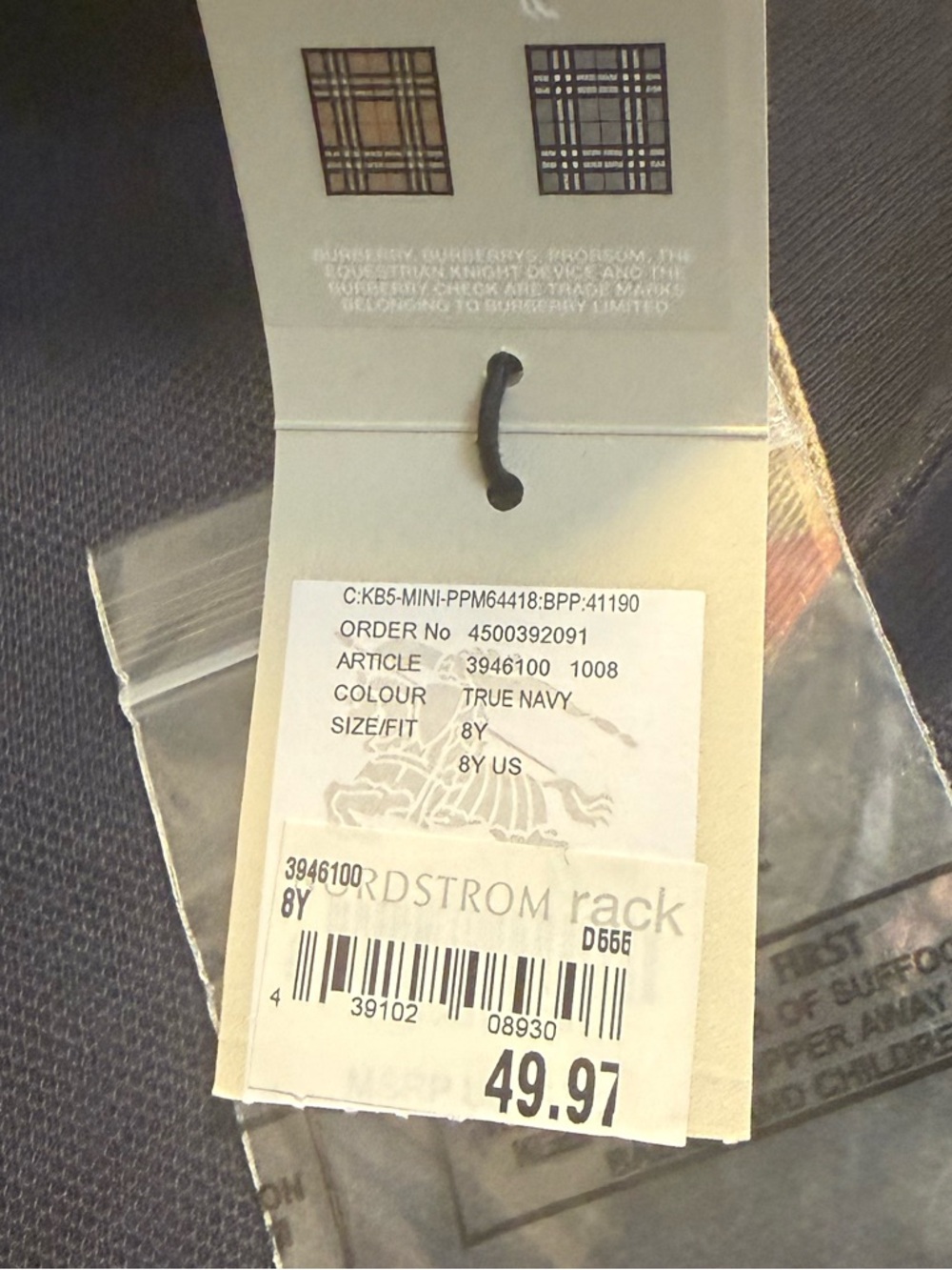 Burberry Navy Polo with Signature Check Trim - Picture 5 of 7